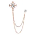 Broche croix en cristal or rose double chaîne insigne de col de costume pour homme élégant. - Style 54