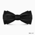 Farfallina nera da uomo con cristalli scintillanti, elegante cravatta a farfalla per matrimoni. - Farfallino Piatto (2347) / Nero