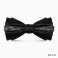 Elegante farfallina nera da uomo con catenina di strass scintillante per matrimoni formali. - Farfallino Piatto (2348) / Nero