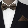 Set papillon e fazzoletto da taschino fantasia cachemire marrone da uomo, elegante matrimonio. - Marrone Paisley Set (2180)