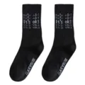 Comode calze da uomo a metà tubo in cotone nero con design di slogan lavorato a maglia. - Taglia unica / Nero Con Lettere Bianche
