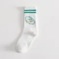 Calzini sportivi a tubo medio a righe verdi da uomo in cotone bianco traspirante. - Taglia unica / Bianco BOO