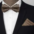 Set papillon marrone a pois e fazzoletto da taschino uomo matrimonio abito formale accessori. - Marrone Scuro Pois Set (2181)