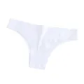 Women's seamless ice silk thong low waist V-form sexy breathable solid white underwear - S / White