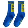 Calze sportive a tubo blu e gialle da uomo, eleganti calze streetwear in cotone alla moda. - Taglia unica / Blu Testo Giallo