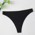 Women's black seamless low waist thong ice silk breathable underwear solid color - S / Black