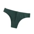 Detail view of dark green seamless V-shaped ice silk thong, breathable and ultra-thin fabric. - Green