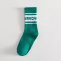 Men's green crew socks with white stripes and stylish letter knit design for sports and casual wear. - One Size / Green ERR
