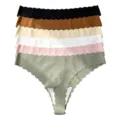 Seamless ice silk scalloped thong women low waist comfortable underwear multi color pack - S / Nude