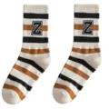 Chaussettes montantes rayées en coton pour hommes avec broderie de lettre Z automne hiver - Taille unique / Style Rayé