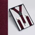 Women Y-Back Elastic Suspenders Fashion Clip-On Braces Set With Gift Box Red Color - Burgundy Herringbone (Y-Shaped)