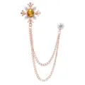 Broche croix vintage or élégante pour homme avec double chaîne strass col de chemise - Style 55