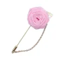 Broche fleur rose en tissu avec longue épingle et chaîne, accessorio élégant pour costume. - Rose
