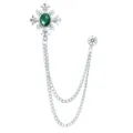 Broche de revers en cristal argenté avec pierre vert émeraude pour costume homme. - Style 59