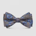 Pajarita floral marrón azul vintage para hombre, elegante corbata para negocios. - Corbata de lazo / Café(2858)