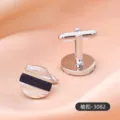 Boutons de manchette pour homme en métal, design rond noir pailleté très élégant. - Noir Pailleté Brossé (Cufflinks-3082)