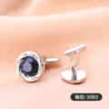 Boutons de manchette élégants pour hommes en grès bleu et zircone cubique brillante. - Strass Rond Grès Bleu (Cufflinks-3083)
