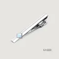 Pince à cravate classique en métal argenté avec insert carré bleu pour costume formel. - Argent avec Bleu