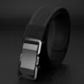 Men's tactical belt with quick-release metal buckle, elastic nylon canvas for outdoor sports. - Black