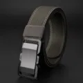 Tactical stretch belt for men, dark grey woven nylon fabric with quick release metal buckle. - Dark Gray