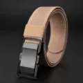 Lightweight tactical belt with quick release magnetic metal buckle for outdoor sports. - Khaki