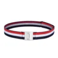 Womens invisible elastic waist belt with adjustable buckle, striped design for jeans pants. - Red White Blue Grey Stripe