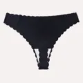 Ice silk seamless low-rise thong for women with wavy lace edges, comfortable and sleek. - S / Black