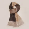 Winter warm pure wool scarf, double-sided two-color knitted fringe design, versatile cozy neck warmer. - Golden Brown