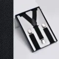 Women black elastic Y-back suspenders set with metal clips in gift box fashion accessory - Black (Y-Shaped)