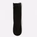 Zwarte thermische lange sokken voor dames met fijne kanten rand comfortabele winterkleding. - Zwart