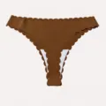 Ice silk low-waist thong with wavy lace edge, seamless brown women underwear variant. - S / Caramel color