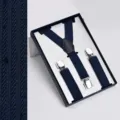 Women's Navy Blue Y-Back Suspenders Elastic Clip-on Braces Set with Gift Box Packaging - Dark Blue (Y-Shaped)