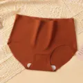 Women's seamless ice silk mid-waist briefs in caramel color for daily comfort wear. - Caramel color