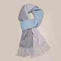 Pure wool scarf for women, double-sided two-tone knitted winter warm tassel neck wrap. - Pink Blue Gray