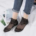 Donne calzini di pizzo nero rete trasparente floreale caviglia moda estate calzetteria - Senza Imballaggio / Nero