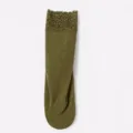Dames winter lange thermische fleece sokken met elegante kantrand, warm en comfortabel. - Donkergroen