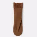 Dames thermische lange dralon sokken met elegante kanten rand, warm en dik voor de koude winter. - koffiekleur