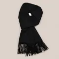 Classic black winter knit scarf with stylish fringe details for women daily wear. - Pure Black