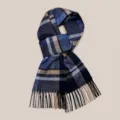Blue brown plaid winter scarf with tassels, warm knitted fashion neck wrap for women variant. - Blue Harmony