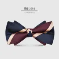 Farfallino a righe classico da uomo, elegante design a doppio strato per matrimoni ed eventi. - Striscia Diagonale Blu e Bordeaux (2092)