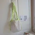 Green mesh plaid shoulder crossbody bag stylish drawstring casual dopamine handbag for women - Purple Checkered Green Strap