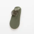 Olive green thermal fleece socks for women, winter thick sleep floor socks with lace edge. - Dark Green