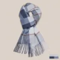 Women winter warm plaid scarf, cozy blue grey knitted wrap with fringe for cold weather. - Plaid Grace