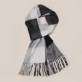 Black and white plaid knit scarf for women, cozy winter tassel scarf, classic style variant. - Gray Plaid Charm
