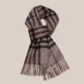 Classic oatmeal check winter wool scarf with fringe, soft warm cozy knitted neck warmer. - Oatmeal Coffee Tone