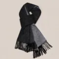 Pure wool double-sided contrast color scarf winter warm knit fringe scarf for women - Gray Elegant Calm