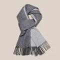 Grey double-sided knitted winter scarf with fringe, soft and warm classic design. - Gray Graceful