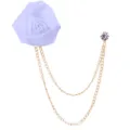 White fabric rose brooch with gold chains and rhinestone pin for men suit wedding party gift - White