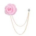 Pink fabric flower brooch with double gold tone chains and sparkling crystal pin for suit. - Pink Camellia(A122)