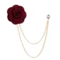 Burgundy fabric rose brooch for men with gold double chain and rhinestone pin accessory. - Wine Red(A119)